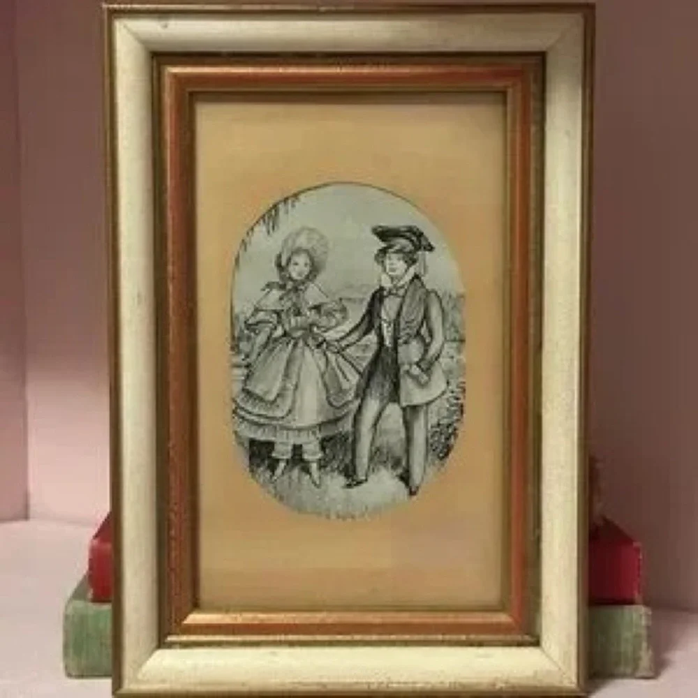 Vintage Style Cream and Gold Framed Wall Art